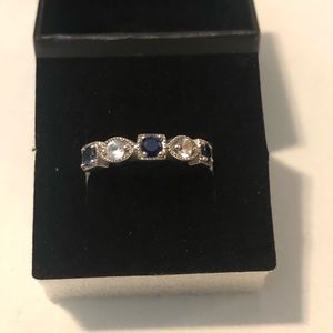White and blue sapphire ring, size 7